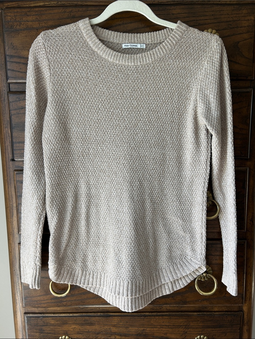 Pink Clover Cream Textured Crewneck Sweater